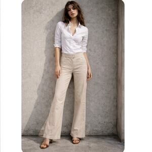 Y2K NY&Co Beige Linen Cotton Wide Leg Pants Mid Rise Office Siren Style